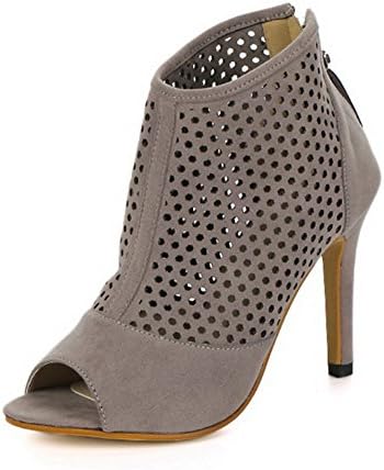 Boots For Women Open Toe High Heels Zipper Suede Grey 8