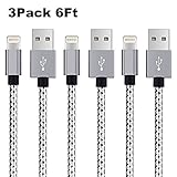 Grectek iPhone Cable, 3Pack 6FT Nylon Braided Charging Cord Charger, Lightning to USB Cable for iPhone Ⅹ, 8, 8 Plus, 7, 7 Plus, SE, 6s, 6, 6 +, 5, 5s, iPad Air/Mini, iPod (Grey White)