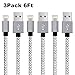 Grectek iPhone Cable, 3Pack 6FT Nylon Braided Charging Cord Charger, Lightning to USB Cable for iPhone Ⅹ, 8, 8 Plus, 7, 7 Plus, SE, 6s, 6, 6 +, 5, 5s, iPad Air/Mini, iPod (Grey White)