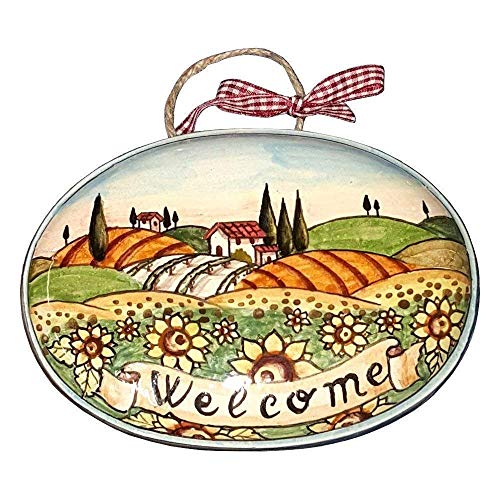 CERAMICHE D'ARTE PARRINI - Italian Ceramic Art Pottery Tile House Plaques Decorative Sunflowers Welcome Landscape Hand Painted Made in ITALY Tuscan - Thumbnail 5
