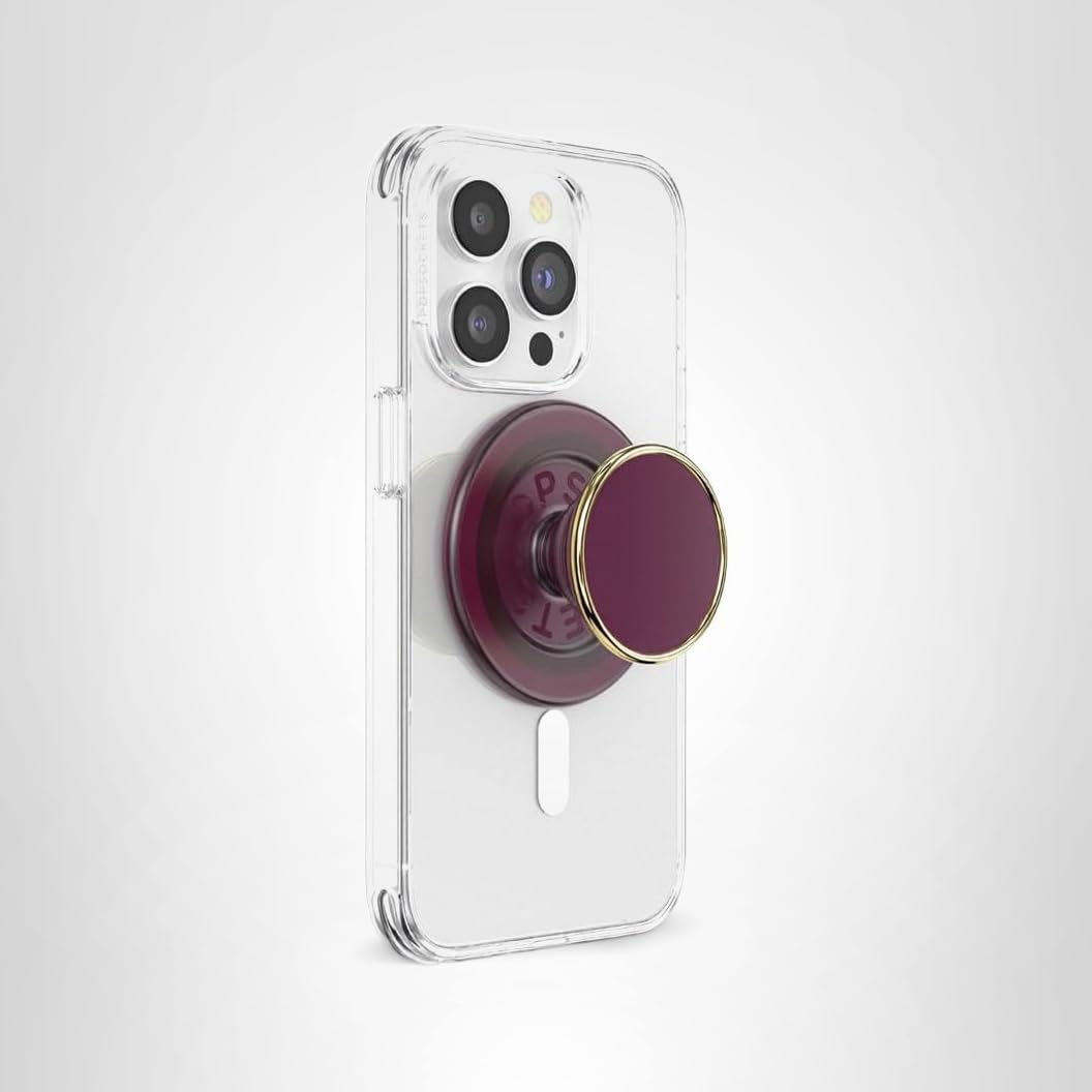 PopSockets Phone Grip for MagSafe with Kickstand, Magnetic Stand, Swappable Top, Secure Hold for iPhone MagSafe Cases, Phone & Tablet Grip - Enamel Red Wine