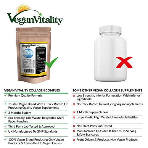 Vegan Collagen Capsules for Skin, Hair, Nails, Joints & Bones with Biotin, Lysine, Bamboo Silica, Zinc, Vitamin C, E & A. 2 Months Supply. Plant Based Collagen Booster for Vegans and Vegetarians