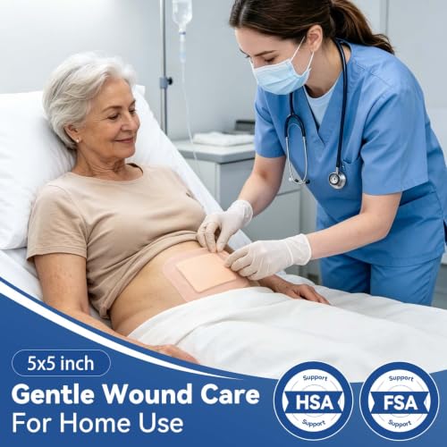 Dimora Silicone Super Absorbent Wound Dressings - Gentle Adhesive Bandages with Ultrasorb Polymer,Heavy Exudate Wound Care Pads 5"X 5" 10 Count