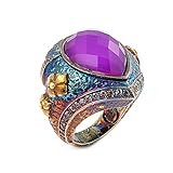 Signature Authentico Sugilite Drop Faceted Demiquartz Doublet Ring With Brass and CZ Accents - Size 7
