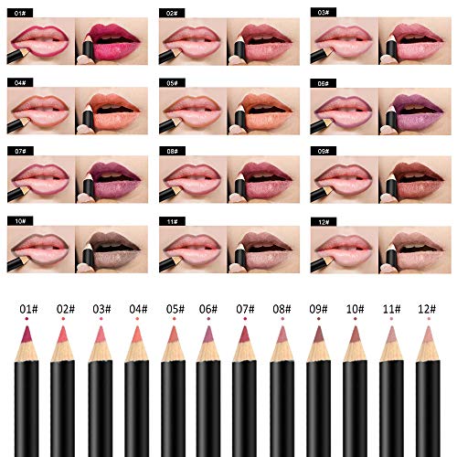 12 Colors Lip Liner Pencil Set, COOSA Long Lasting Matte Lipstick Pen Waterproof Waterproof Non-marking Sweat-Proof Matt Velvet Pencils Lipstick Pen