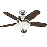 Hunter Fan 42 inch Small Room Ceiling Fan in Snow White with Bowl Light Kit (Renewed) (Brushed Nickel)