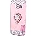 Auroralove Galaxy Note 5 Luxury Rhinestone Makeup Case, Samsung Galaxy Note 5 Handmade Bling Diamond Soft TPU Mirror Glass Case for Girls Women with Detachable Ring Stand-Rose Gold