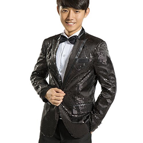 MYS Men's Gangnam Style Bling Sequins Party Tuxedo Suit and Pants Set Black Size 38R