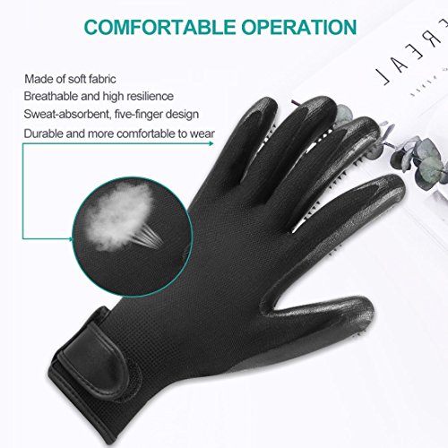 JUNING Pet Grooming Gloves - Hair Remover Brush for Dogs, Cats & Horses with Long Short Fur - Gentle Massage Bathing Brush Tool - (1 Pair) - Thumbnail 5