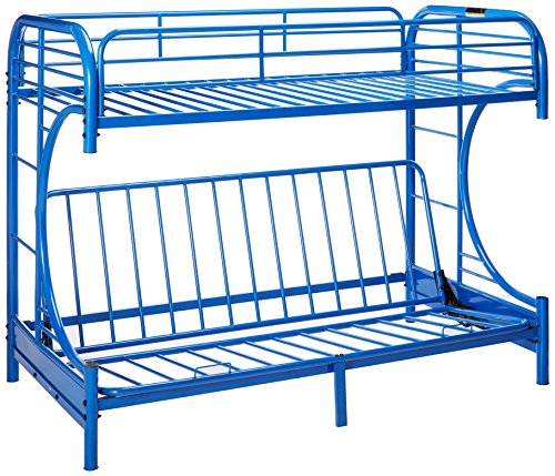 Major-Q Sh4509bl Navy Blue Modern Metal Tube Supported Twin Futon Bunk Bed with Built-in Ladders & Full Length Guard Rails