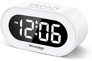 REACHER Small LED Digital Alarm Clock with Snooze, Simple to Operate, Full Range Brightness Dimmer, Adjustable Alarm Volume, 