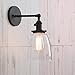 PERMO Industrial Vintage Single Sconce with Oval Cone Clear Glass Shade 1-Light Wall Sconce Wall Lamp (Black)
