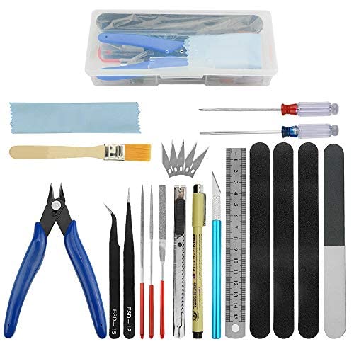 BGTXINGI 19Pcs Modeler Basic Tools Craft Set with Plastic Box for Gundam Model Assemble Car Model Building Repairing and Fixing DIY Craft Kit