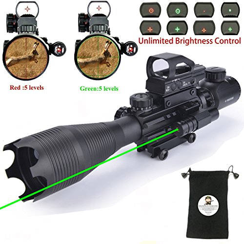 AR15 Tactical Rifle Scope Combo C4-16x50EG Hunting Dual Illuminated with Green Laser sight and 4 Holographic Reticle Red/Green Dot Sight for 22&11mm Weaver/Picatinny Rail Mount (4-16x50EG Green Laser)