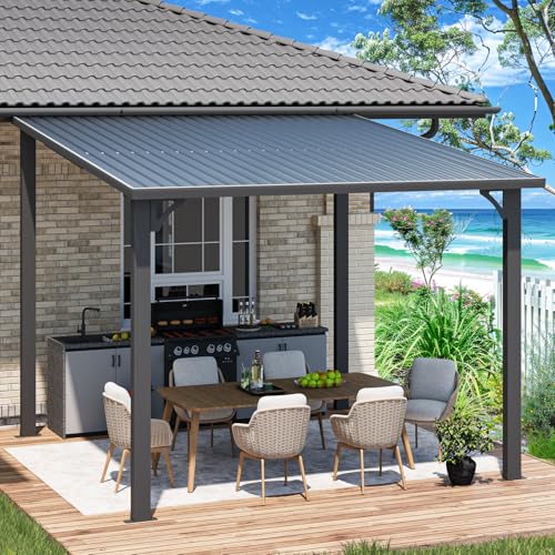 AECOJOY 10x10 Heavy Duty Hardtop Gazebo, Lean-to Wall Mounted Metal Pergola with Galvanized Steel Roof image 15