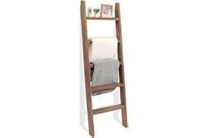 FUIN 5ft (58") Wood Blanket Ladder Living Room Decorative Wall Leaning Farmhouse Quilt Display Holder Shelf Rustic Wooden Tow
