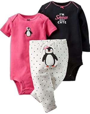 Baby Girls' 3-Piece Turn-Me-Around Pant Set - Penguin Dot - Newborn