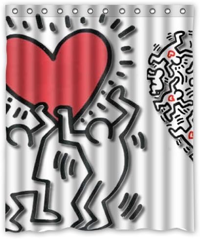 Amazon Com Fjar8 Bath Curtain Keith Haring Love Heart Graffiti