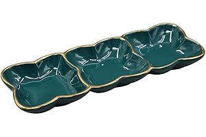 SECFOU Ceramic Three-Slot Plate Sauce Dish Charcuterie Board Accessory Condiment Containers Lids Decorative