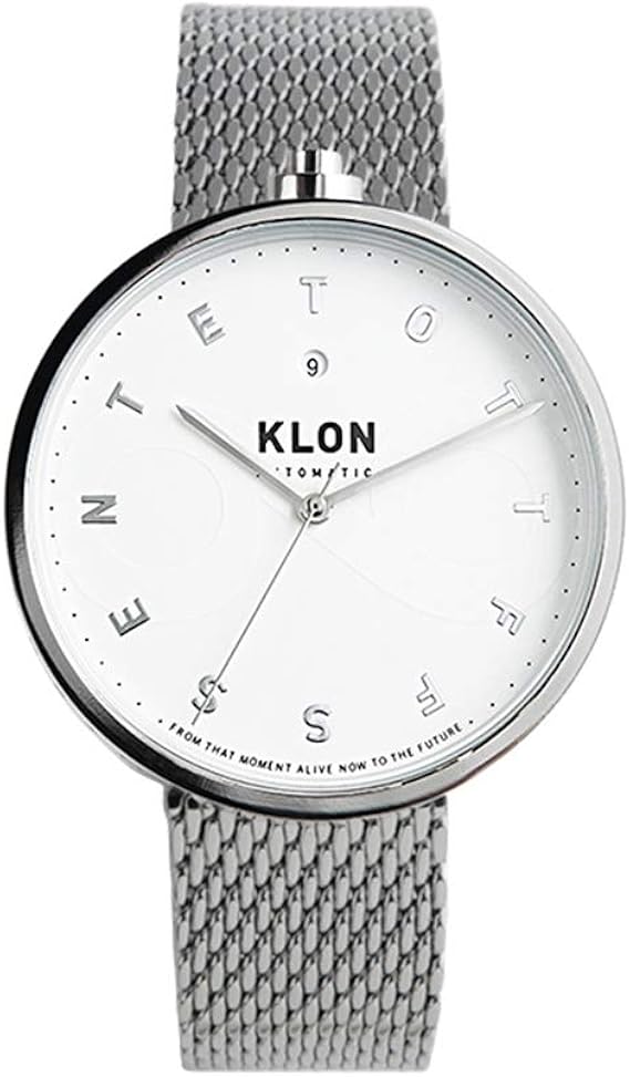 Amazon 腕時計 メッシュベルト 機械式 うで時計 自動巻き 国産 日本製 ムーブメント シンプル シルバー おしゃれ メンズ シルバー ブランド Klon Automatic Watch Alphabet Time 43mm メンズ腕時計 腕時計 通販