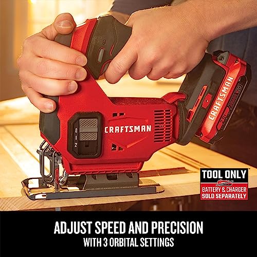 CRAFTSMAN V20 Cordless Jig Saw, 3 Orbital Settings, Up to 2,500 SPM