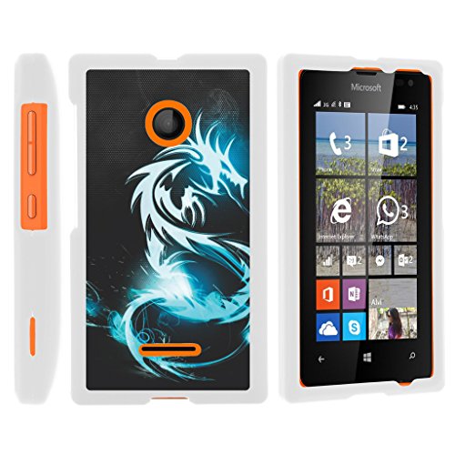 MINITURTLE Case Compatible w/ Miniturtle [Microsoft Lumia 435, Lumia 435 White Case][Snap Shell] 2 Piece White Design Case, Perfect Fit Hard Coat Snap On Cover White Dragon