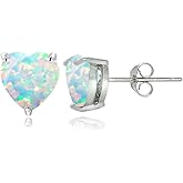 Sterling Silver Genuine, Created or Simulated Birthstone Gemstone 7mm Heart Stud Earrings