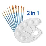 Artist Paint Brush, [Bonus a Free Paint Tray Palette] Creland Paint Brush Set 10 pcs Nylon Hair Acrylic Paint Brush for Watercolor Oil Acrylic Painting
