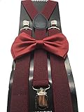 Burgendy Maroon Color Wedding Accessories Adjustable Bow Tie & Suspenders