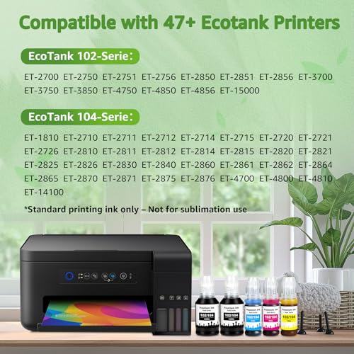 GREENSKY 102 104 Inchiostro a Coloranti - Flaconi compatibili con Epson 102 e 104 Multipack per Epson EcoTank ET-2850, ET-2851, ET-2710, ET-2720, ET-2830, ET-2870, ET-3850, ET-4800, ET-4850 (5 Pack)