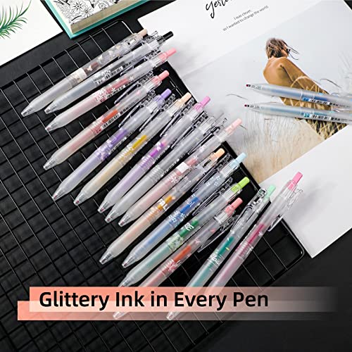 HANKU Glitter Gel Pens 8 Color Retractable Glitter Gel Pen Set 0.7mm
