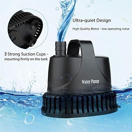 MQ 400 GPH Submersible Water Pump with Handle (25W), Ultra Quiet Pump with 6.9 ft High Lift, Fountain Pump with 3 Nozzles for Fish Tank, Pond, Aquarium, Hydroponics