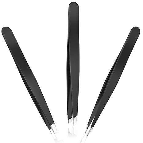 Hard Crafts Tweezers Set 3 Pcs Slant Flat Pointed Professional