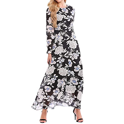 Zaidern Deep V-Neck Dress Fashion Womens Boho Summer Print Long Dresses Ladies Party Maxi Beach Sundress Black