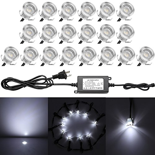 QACA Recessed LED Deck Lighting Kits 12V Low Voltage Cool White Waterproof IP67,Led In Ground Lighting for Steps,Stair,Patio,Floor,Pool Deck,Kitchen,Outdoor LED Landscape Lighting(20Pcs/Pack) - Thumbnail 7