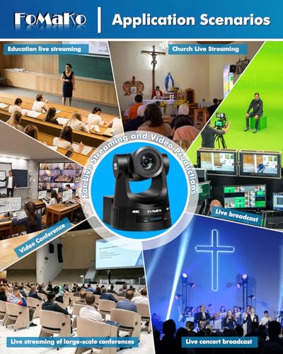 FoMaKo 4K 60FPS NDI HX3 PTZ Camera, NDI Output 4K@60, 20x Optical Zoom, AI Car Tracking, 3G-SDI HDMI2.0 LAN PoE USB3.0, Professional NDI Live Streaming Camera (K600N Black)