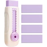 M&amp;G 4+1 Pack Rubber Erasers Sliding Retractable Eraser, Soft Cute Erasers Push Pull Large Pencil Eraser with Plastic Sleeve 4 Refill Eraser for Students Kids, School Office Home Supplies (Purple)