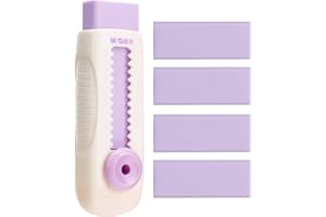 M&G 4+1 Pack Rubber Erasers Sliding Retractable Eraser, Soft Cute Erasers Push Pull Large Pencil Eraser with Plastic Sleeve 4 Refill Eraser for Students Kids, School Office Home Supplies (Purple)