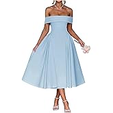 Modest Puffy Satin Prom Dress for Teens 2026 Elegant Off The Shoulder A Line Tea Length Formal Ball Evening Gown