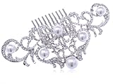 Alilang Silvery Tone Crystal Rhinestone Ornate Filigree Swirl Simulated Pearl Bridal Hair Comb