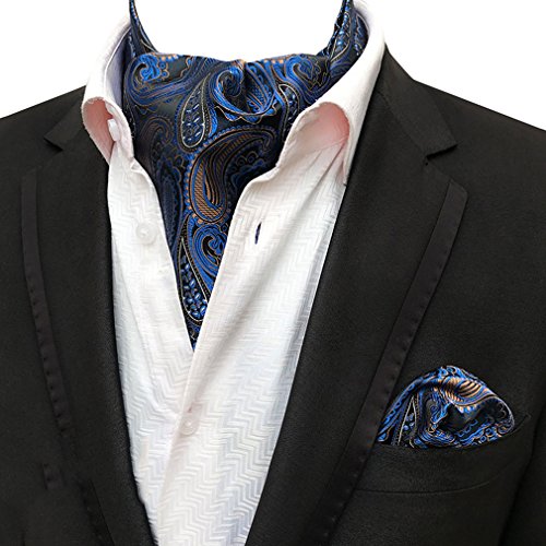 MOHSLEE Men 3PCS Formal Wedding Paisley Cravat Ascot Scarf Tie Pocket Square Set