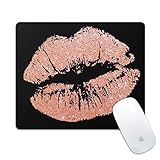 Rectangle Gaming Mouse Pad,(9.44inchx7.87inchx0.08inch)Anti Slip Natural Rubber Mousepad For Office/Computer/Mac(Rose-Gold-Lips-Black)