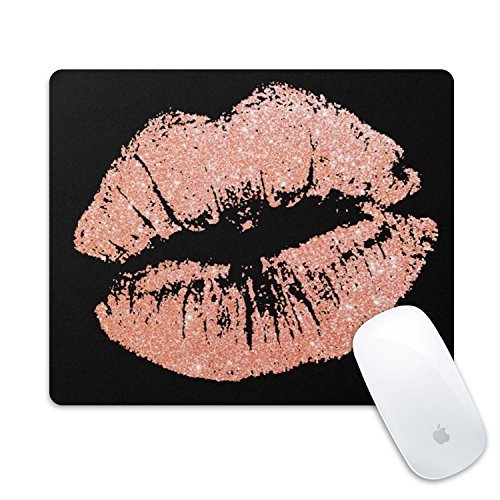 Rectangle Gaming Mouse Pad,(9.44inchx7.87inchx0.08inch)Anti Slip Natural Rubber Mousepad For Office/Computer/Mac(Rose-Gold-Lips-Black)