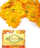 (100) Silk Yellow Orange Gerbera Daisy Flower Heads , Gerber Daisies - 1.75