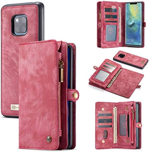 CaseMe for Huawei Mate 20 Pro Leather Case,Multi-functional Flip Folio Zipper Wallet Leather Case with Card Slots and Magnetic Back Cover for Huawei Mate 20 Pro 6.39 inch (Red)
