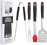 BBQ Grill Tools Set,5 Star Homerci 4 Piece Heavy Duty Professional Grill Tools Kit,Grill Spatula, Barbecue Tong, BBQ Fork, Basting Brush, Premium Grilling Accessories, FDA Approved, Best Choice