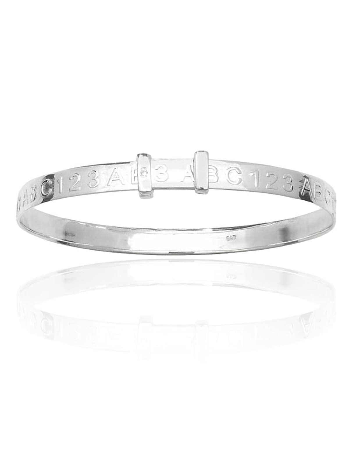 Designer Inspirations Boutique 'ABC 123' 4MM Wide Numbers & Alphabet Design Expanding/Expandable/Adjustable Bangle Bracelet for Baby/Child/Children/Girl - 925 Sterling Silver - Size: BABY (Medium)