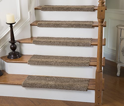 Caprice Bullnose Carpet Stair Tread with Adhesive Padding, by Tread Comfort (Single 31" Wide Tread, Brownstone)