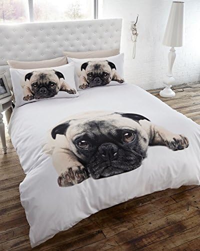 Single Duvet Cover & P/case Bedding Bed Set White Pug Dog Cute Animal by BEDMAKER