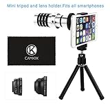 CamKix Universal Smart Phone Camera Lens Kit including 12x Telephoto Manual Focus Lens / Fish Eye Lens / 2 in 1 Macro and Wide Angle Lens / Tripod / Lens and Phone Holder / Fits Most Phones